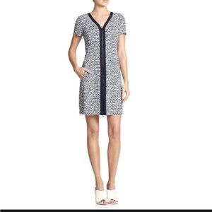 Tory Burch geometric print pointe dress zipper front size large peninsula blue